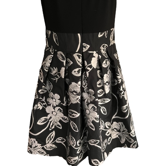 Lauren RL Size 14 Sleeveless Dress Black w Floral Brocade A-Line POCKETS V-Back - Picture 7 of 14